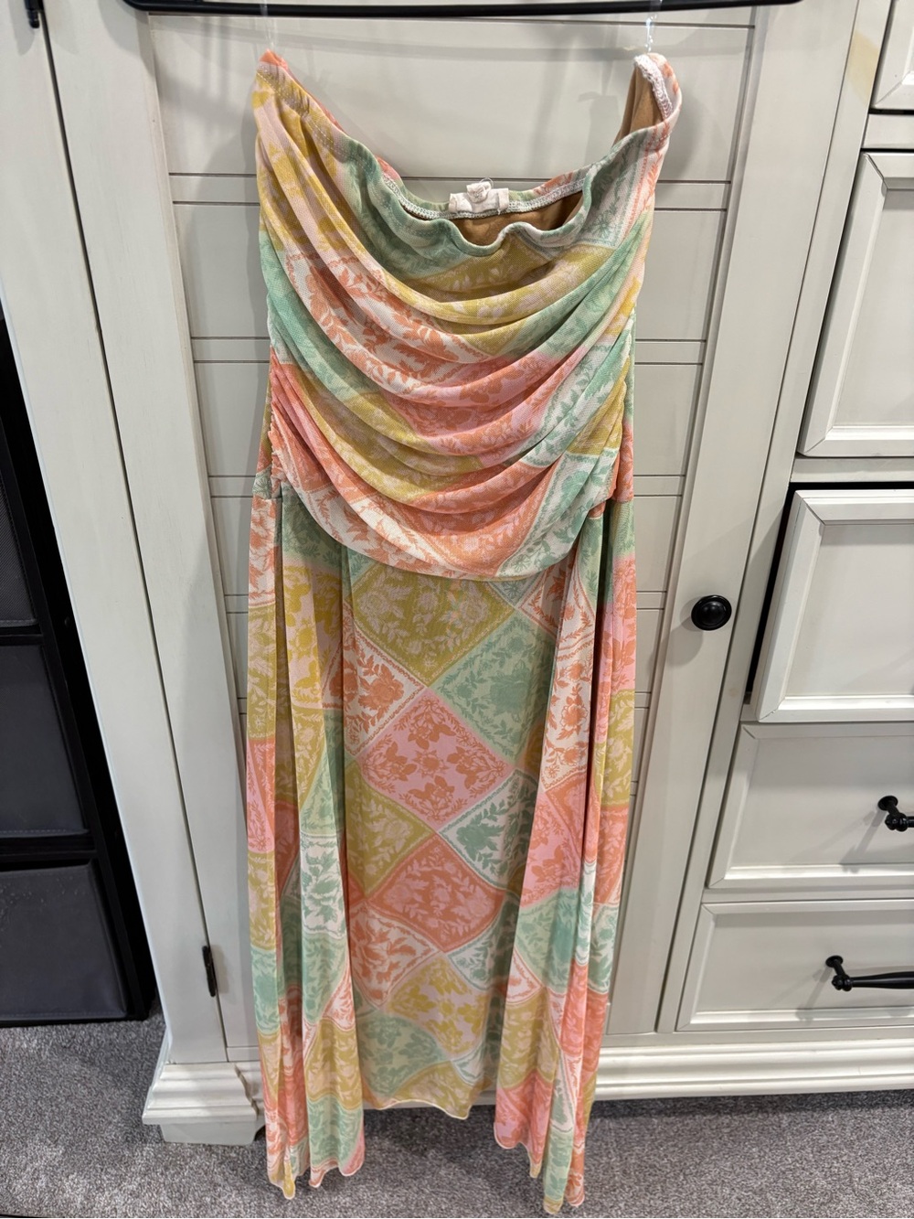 Pastel Draped Strapless Midi Dress